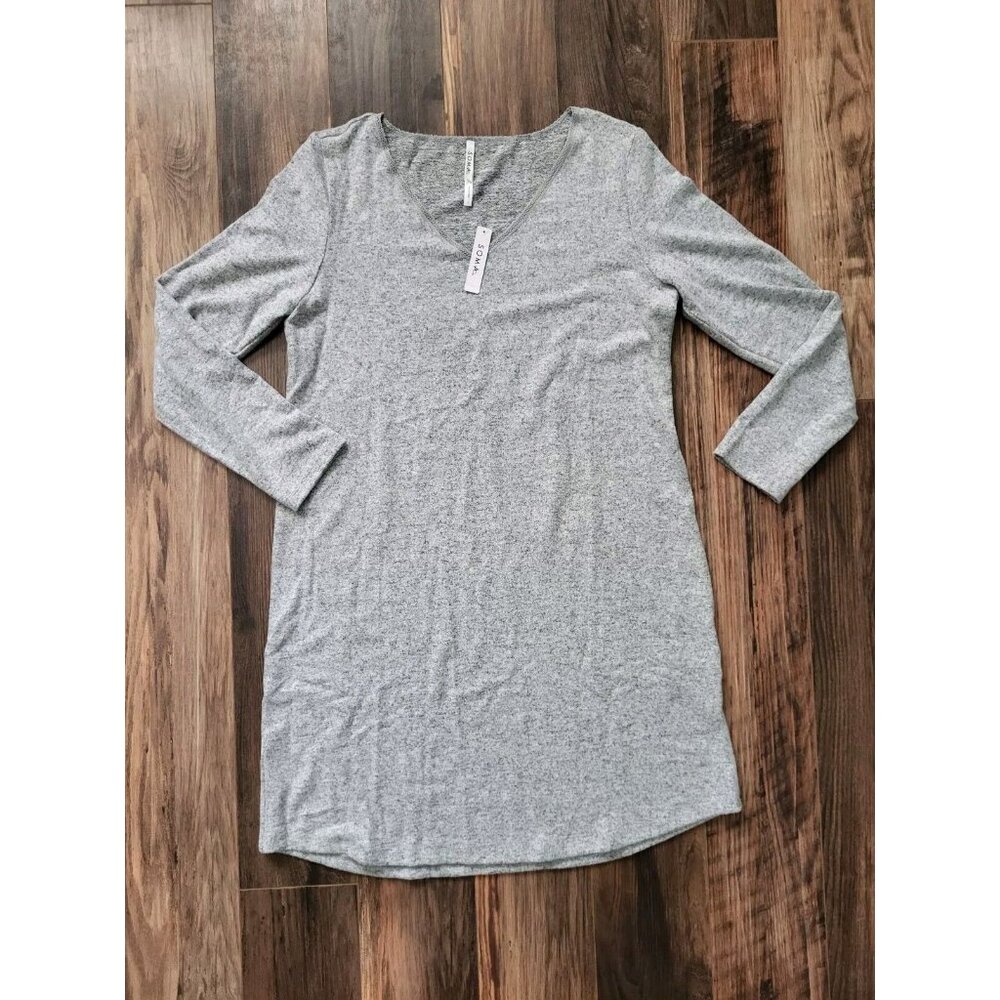 New Soma Gray Long Sleeve Mid Length Nightgown Sz L